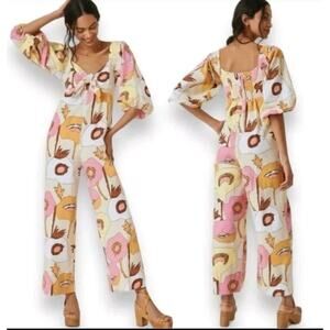 Anthropologie Bel Kazan Juna Retro Floral Jumpsuit FLORAL Sz L (V3